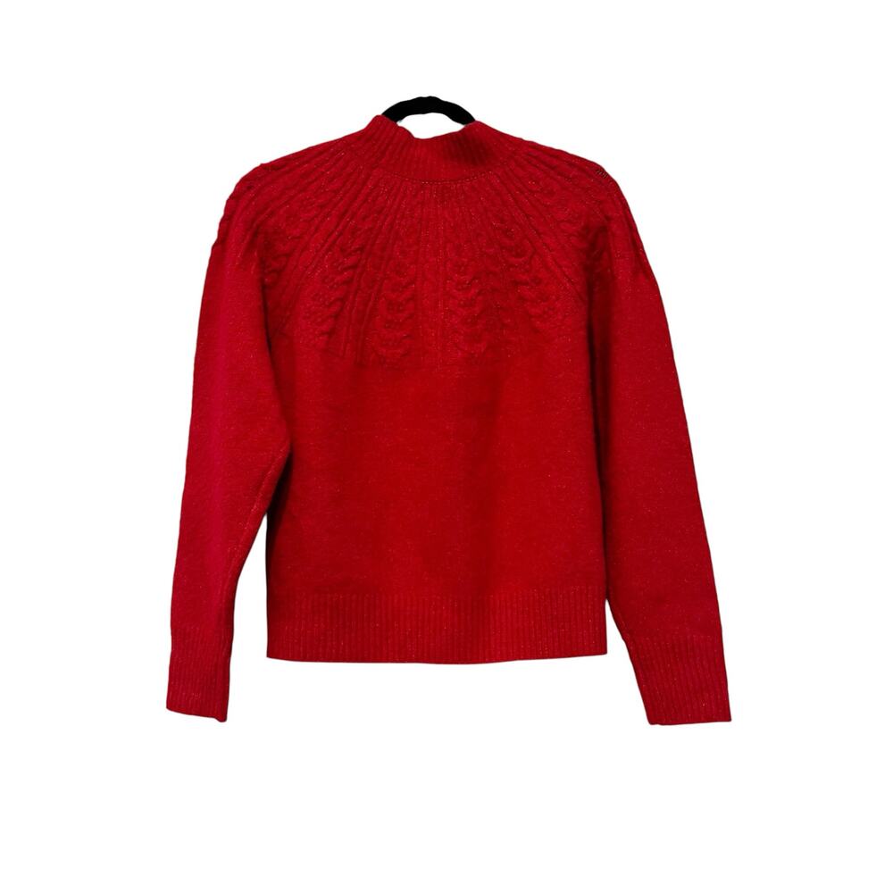 Joie Mock Neck Cable knit Pullover Sweater Long Sleeve Raspberry Red Size S NWOT - Picture 6 of 13